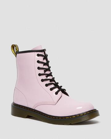 Kids' Dr Martens Youth 1460 Patent Leather Lace Up Boots Pink | AU 712EBC